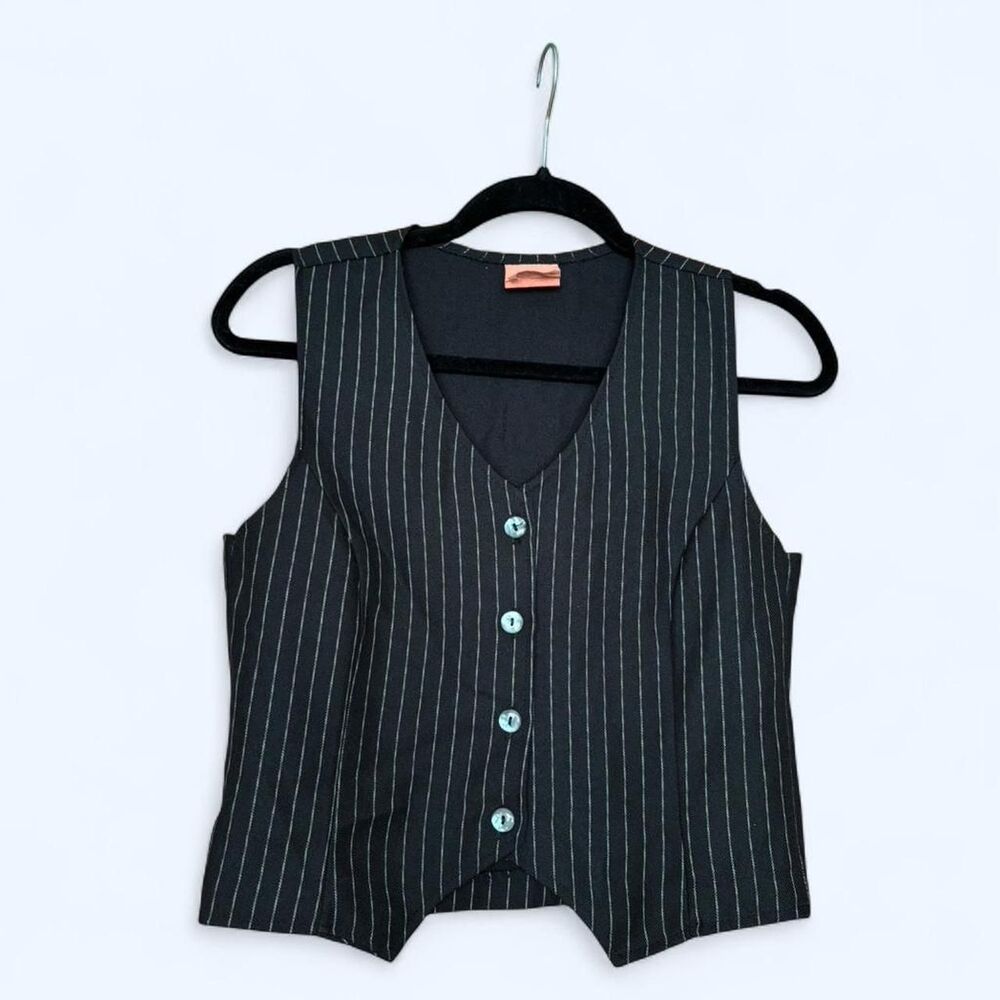 Vintage Black and White Crepe Women's Vest - S/M